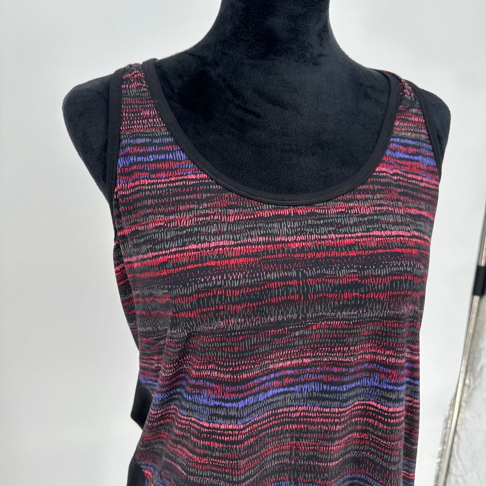 Athleta Black Pink Striped Tank Top Shirt Multicolor Stretch Scoop Neck Large - Picture 2 of 8